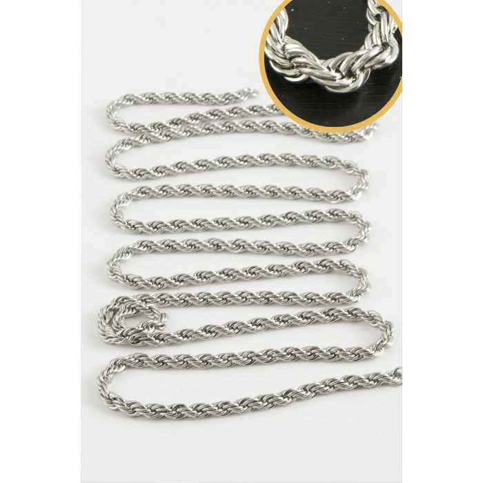 0,4 mm Burgulu Gümüş Renkli Çelik Zincir 1 Metre