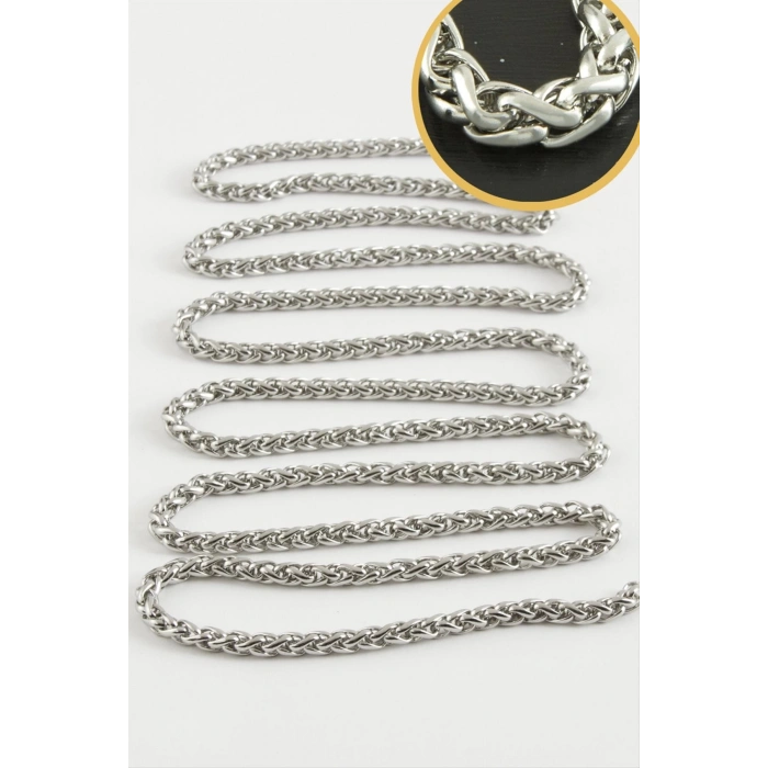 0,4 mm Silindir Gümüş Renkli Çelik Zincir 1 Metre