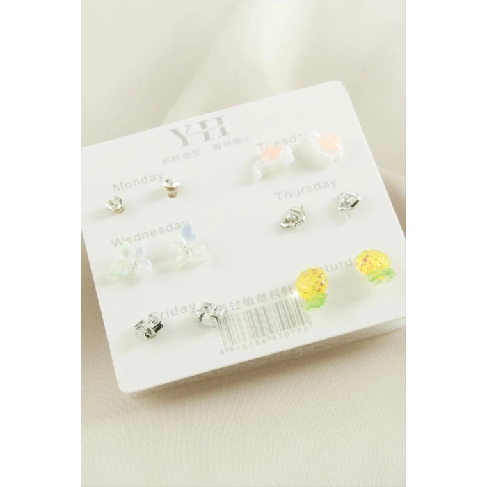 12 Adet Karışık Metal Taşlı Küpe