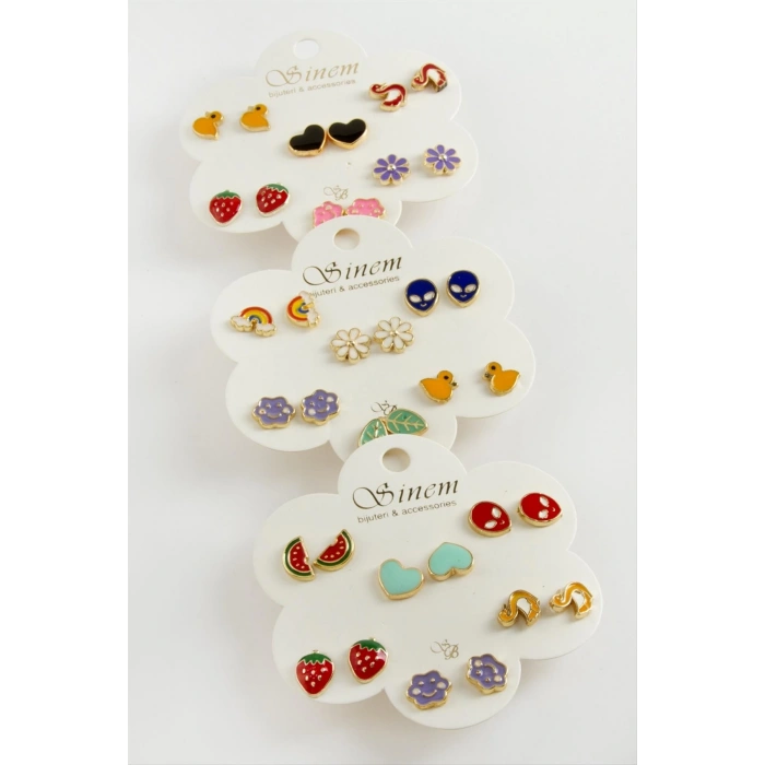 12 Adet Karışık Mineli Küpe