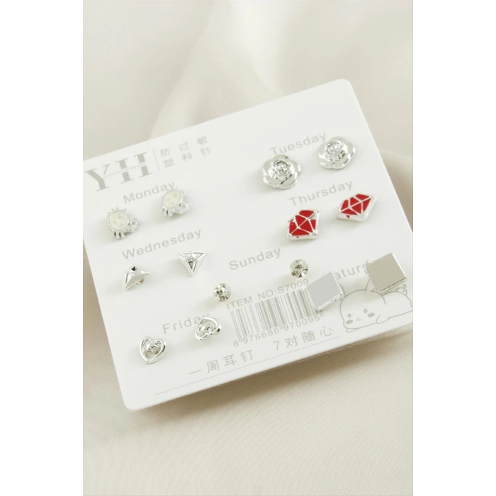 14 Adet Karışık Metal Taşlı Küpe