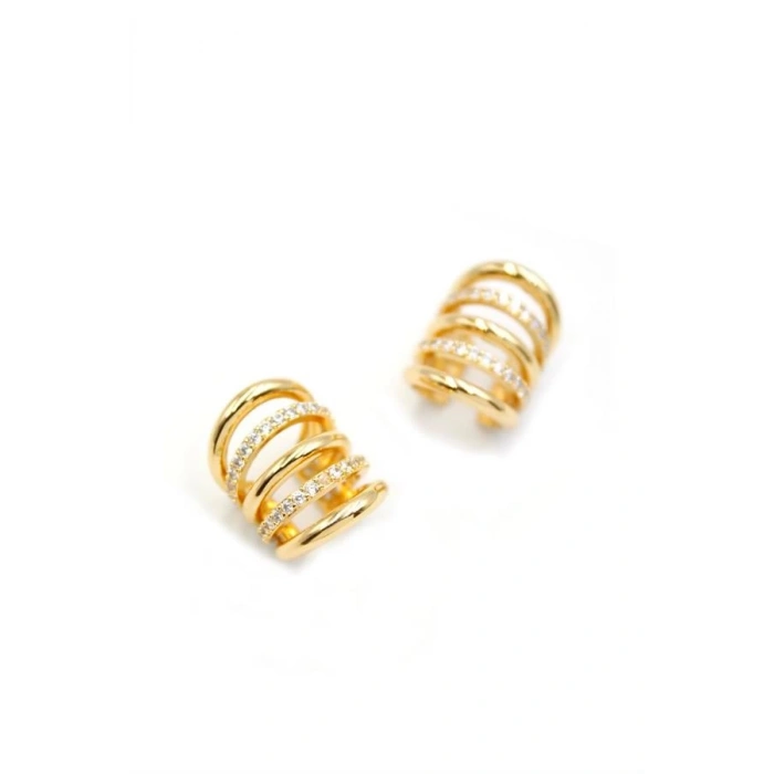 2li Taşlı Kıkırdak Küpe - Altın