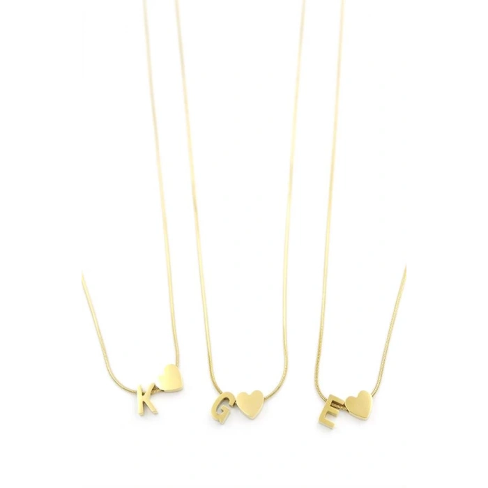 24lü Kalp Harf Kolye - Altın