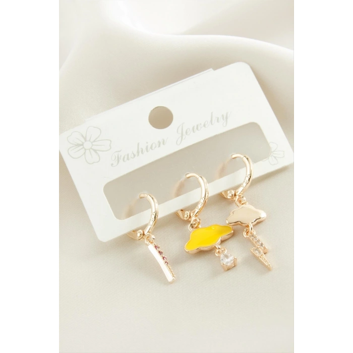 3 Adet Bulut Şimşek Zirkon Taşlı Küpe