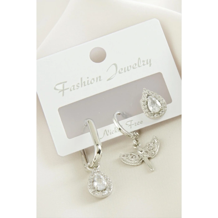 3 Adet Damla Zirkon Taşlı Küpe