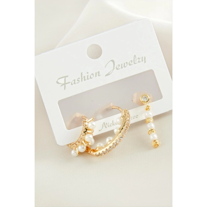 3 Adet Dorika İnci Zirkon Taşlı Küpe