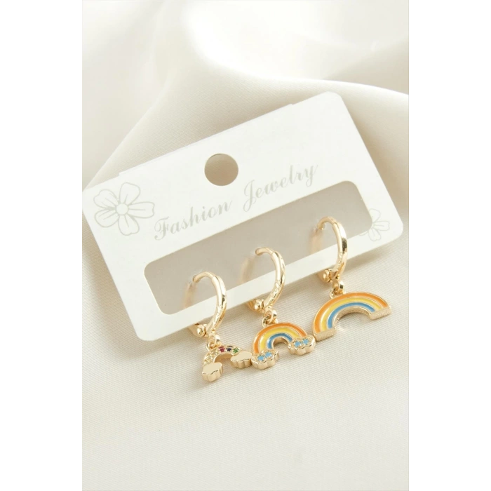 3 Adet Gökkuşağı Zirkon Taşlı Küpe