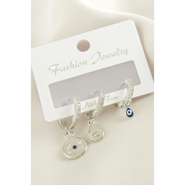 3 Adet Göz Zirkon Taşlı Küpe