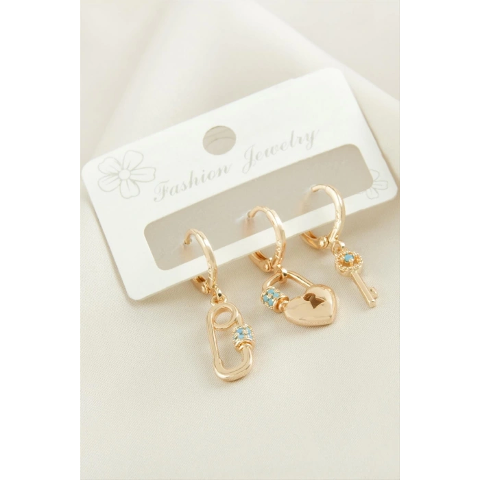 3 Adet Kalp Zirkon Taşlı Küpe