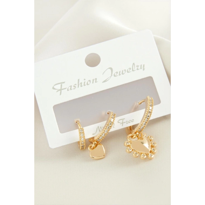 3 Adet Kalp Zirkon Taşlı Küpe