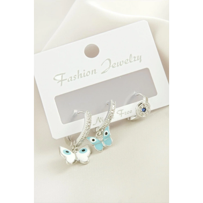 3 Adet Kelebek Zirkon Taşlı Küpe