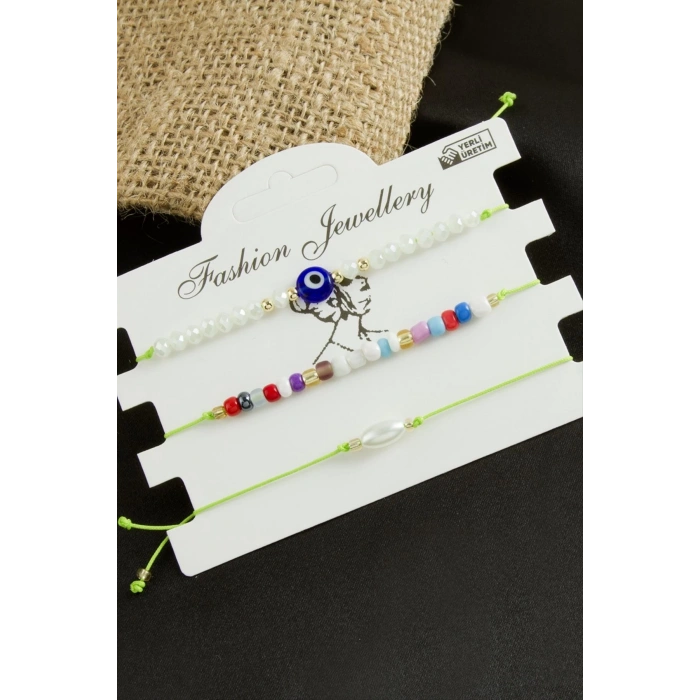 3 Adet Nazar Kristal Kum Boncuk Bileklik