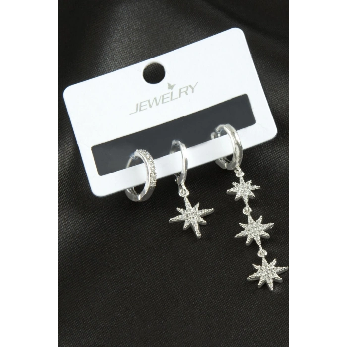 3 Adet Şimşek Zirkon Taşlı Küpe