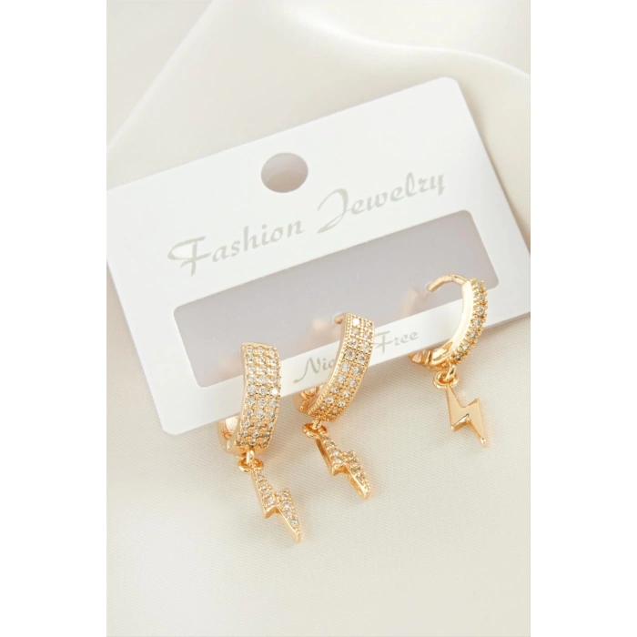 3 Adet Şimşek Zirkon Taşlı Küpe