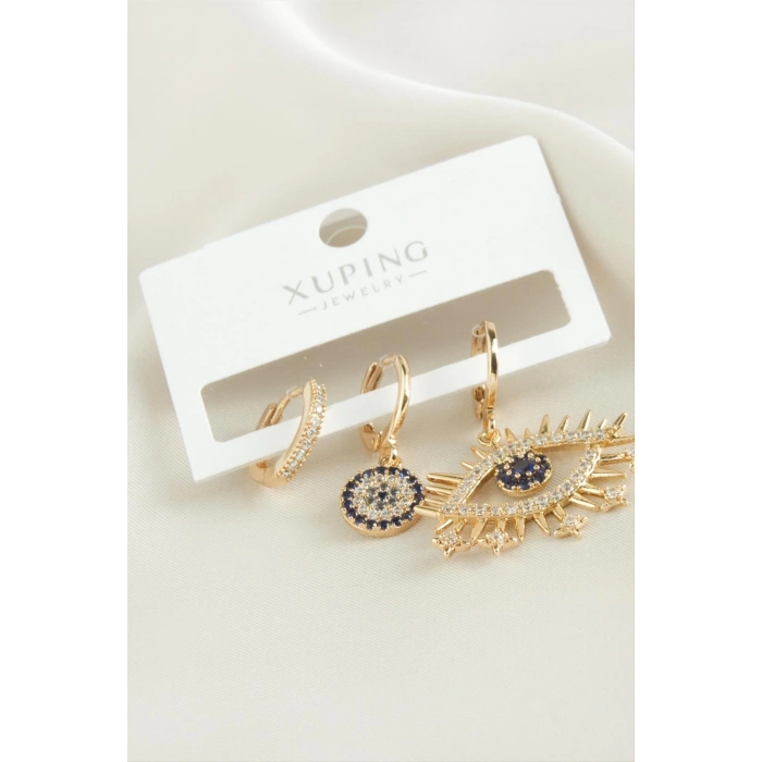 3 Adet Xuping Göz Zirkon Taşlı Lüks Çelik Küpe