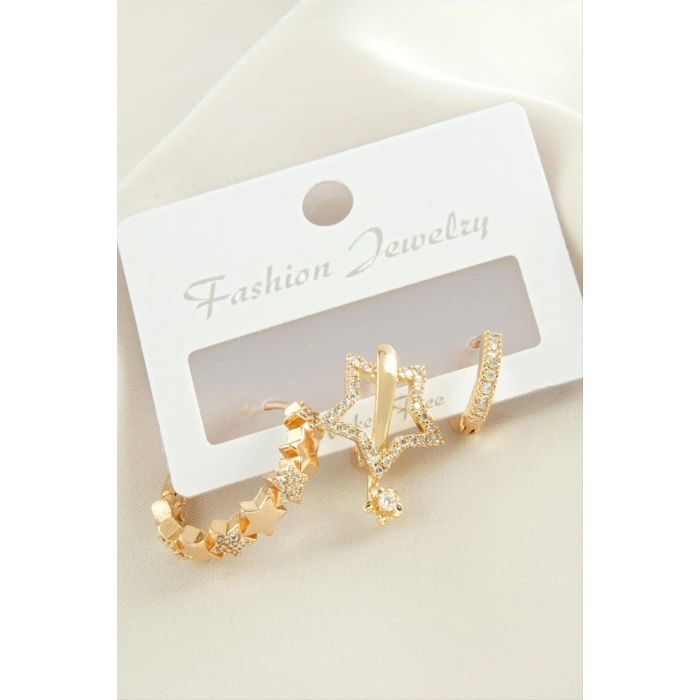 3 Adet Yıldız Zirkon Taşlı Küpe