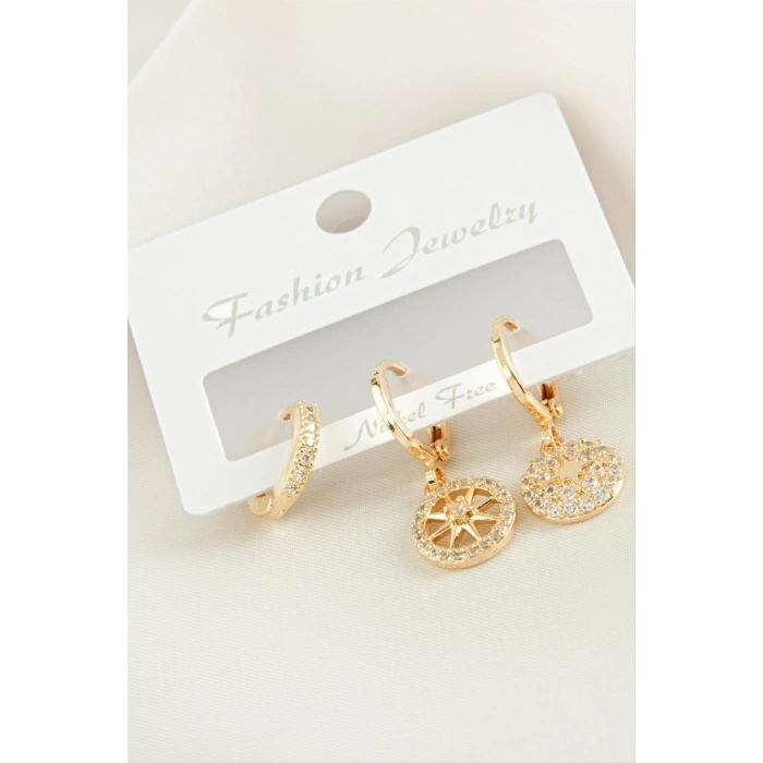 3 Adet Yıldız Zirkon Taşlı Küpe