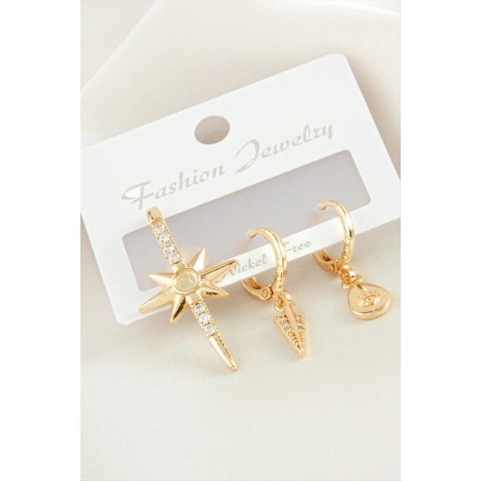 3 Adet Yıldız Zirkon Taşlı Küpe