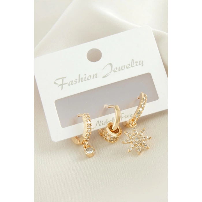 3 Adet Yıldız Zirkon Taşlı Küpe