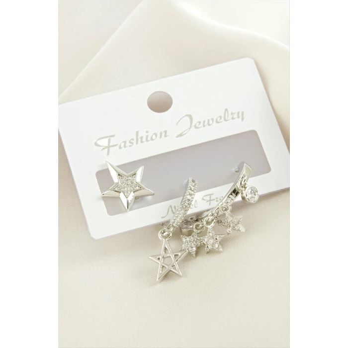 3 Adet Yıldız Zirkon Taşlı Küpe