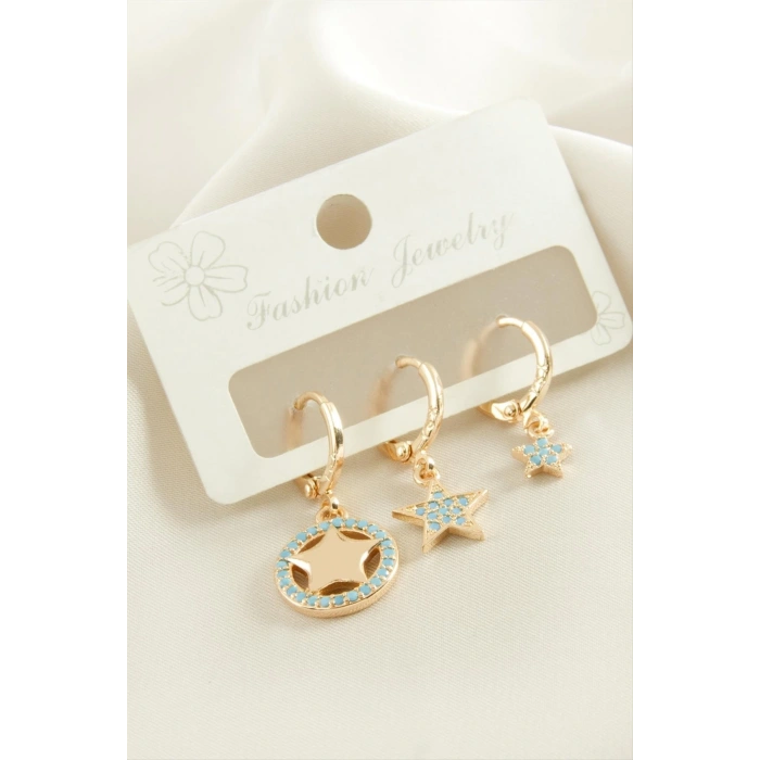 3 Adet Yıldız Zirkon Taşlı Küpe