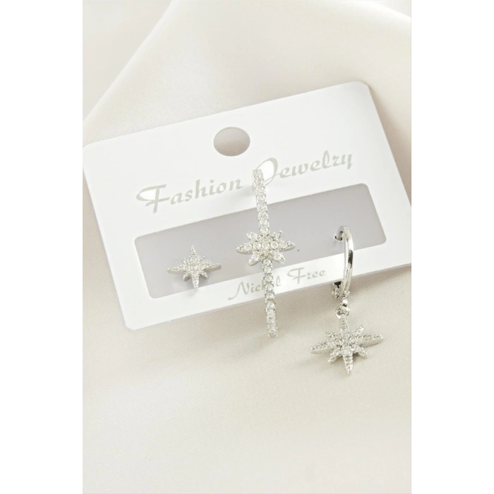 3 Adet Yıldız Zirkon Taşlı Küpe