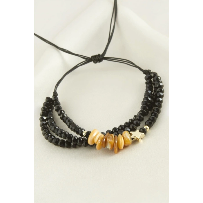 3lü Kırık Doğaltaş Kristal Zincirli Bileklik