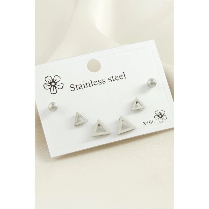 6 Adet Üçgen Çelik Küpe