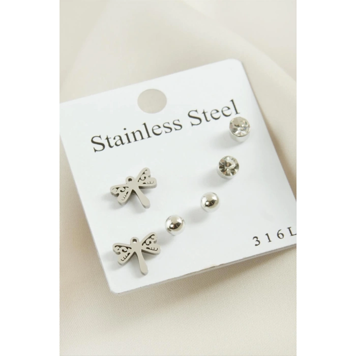 6 Adet Yusufçuk Taşlı Çelik Küpe