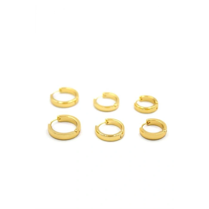 6lı Çelik Halka Küpe - Altın