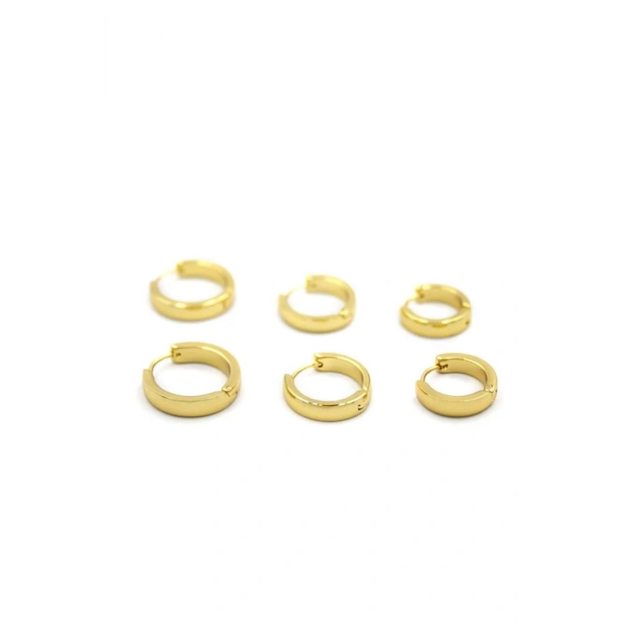 6lı Çelik Halka Küpe - Altın