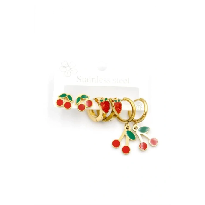 6lı Set Meyve Küpe - Altın