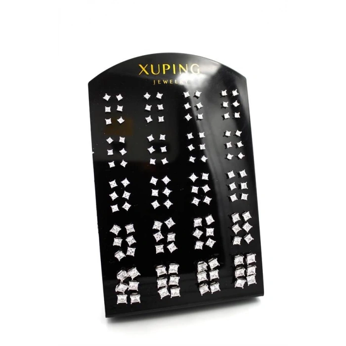 60lı Zirkon Kare Tektaş Küpe - Gümüş