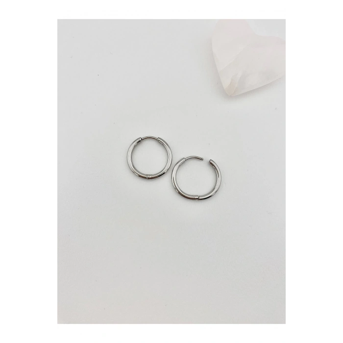 Çelik Halka Küpe Gümüş Renk Orta Boy