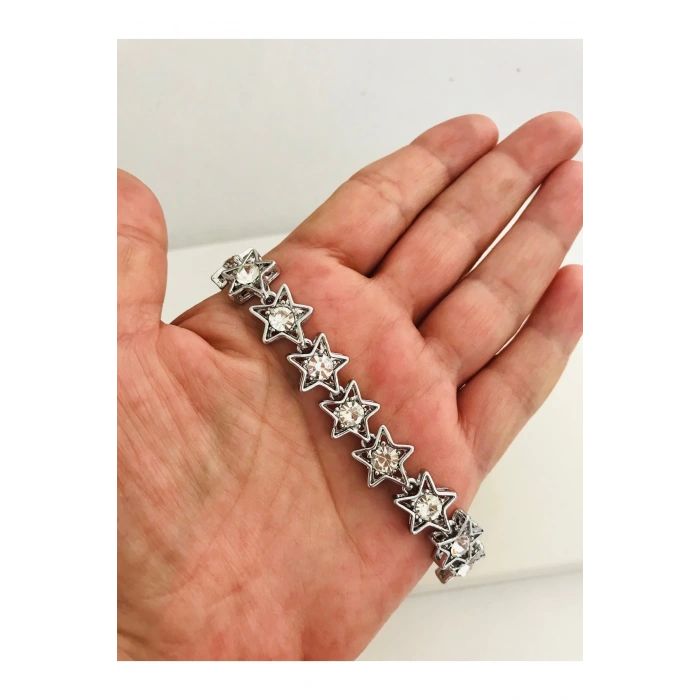 Yıldız Figürlü Taşlı Çelik Bileklik 18 cm