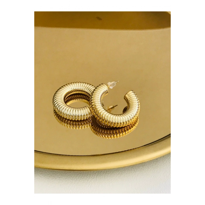 İthal Tırtıklı 4 cm Kalın Çelik Yarım Halka Küpe