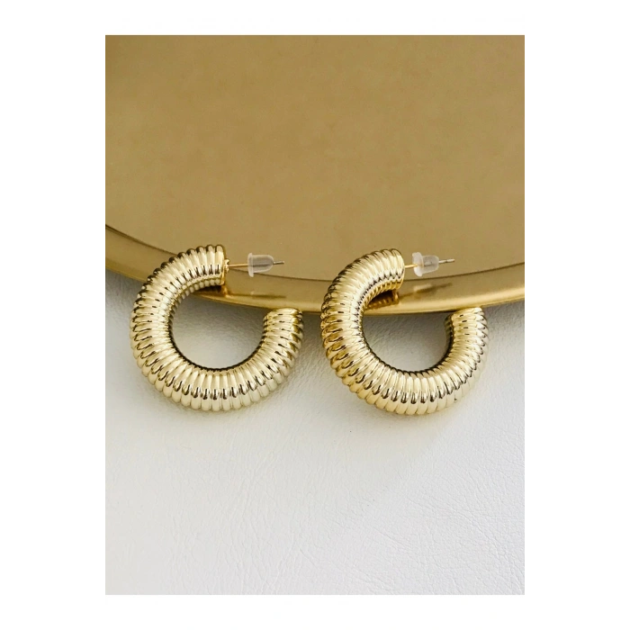 İthal Tırtıklı 4 cm Kalın Çelik Yarım Halka Küpe