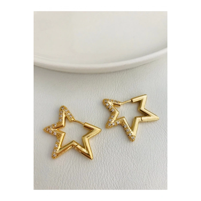 Yıldız Model Çelik Zirkon Taşlı Küpe 2,5 cm