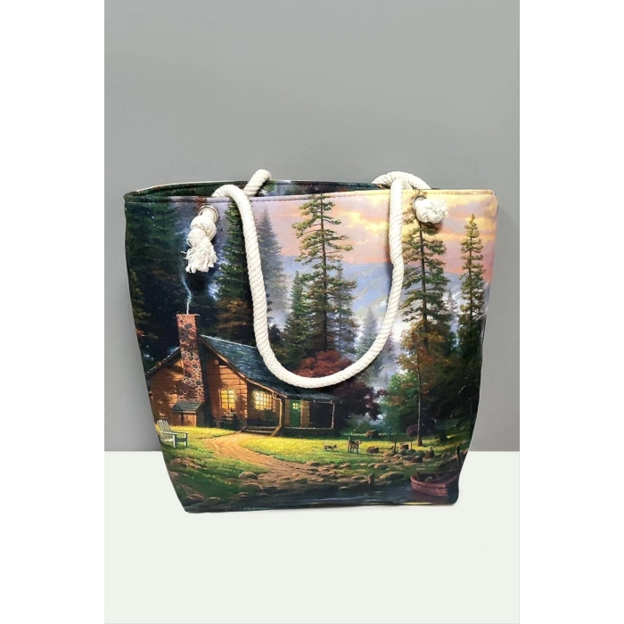 Ağaç Desenli Plaj Çantası