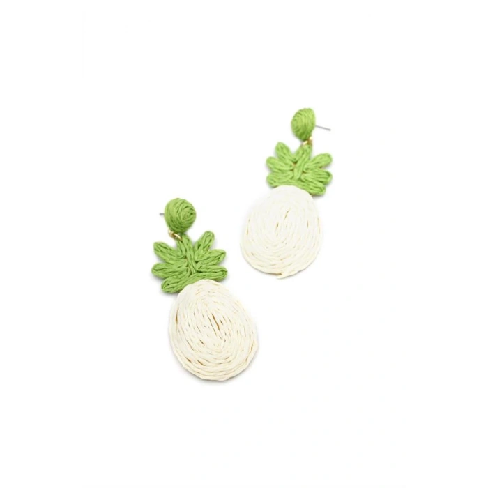 Ananas Hasır Küpe - Beyaz