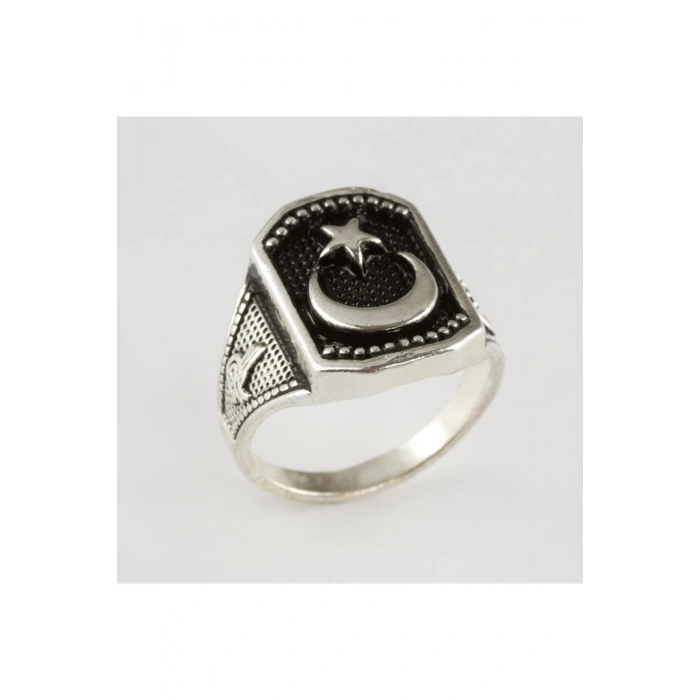 Ay Yıldız Figürlü Metal Erkek Yüzük