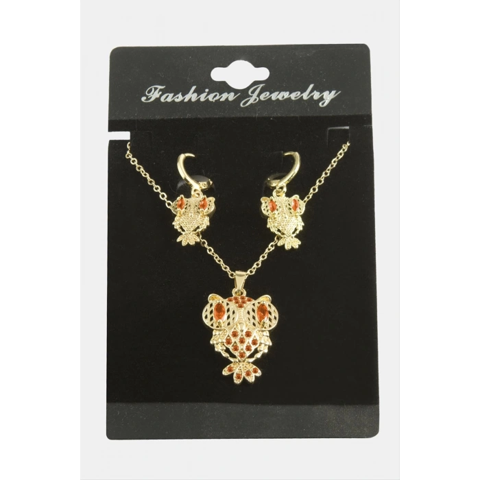 Baykuş Zirkon Taşlı Set Kolye