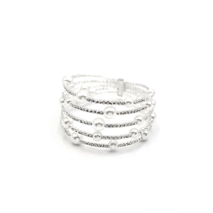 Beş Sıra İncili Su Yolu Bileklik - Gümüş