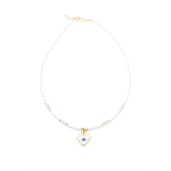 Boncuk Göz Sallantılı Kolye - Beyaz