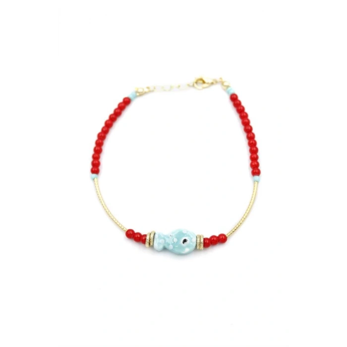 Boncuklu Balık Halhal - Turkuaz