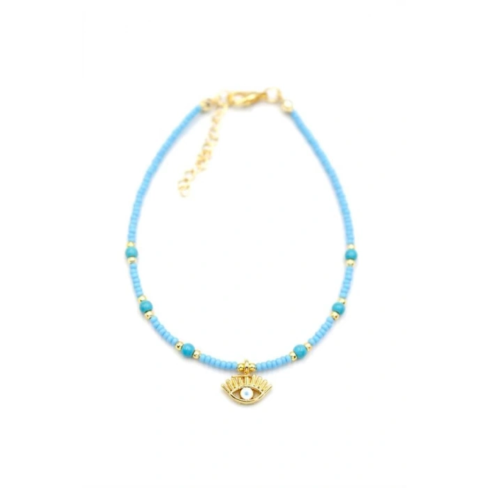 Boncuklu Göz Halhal - Turkuaz