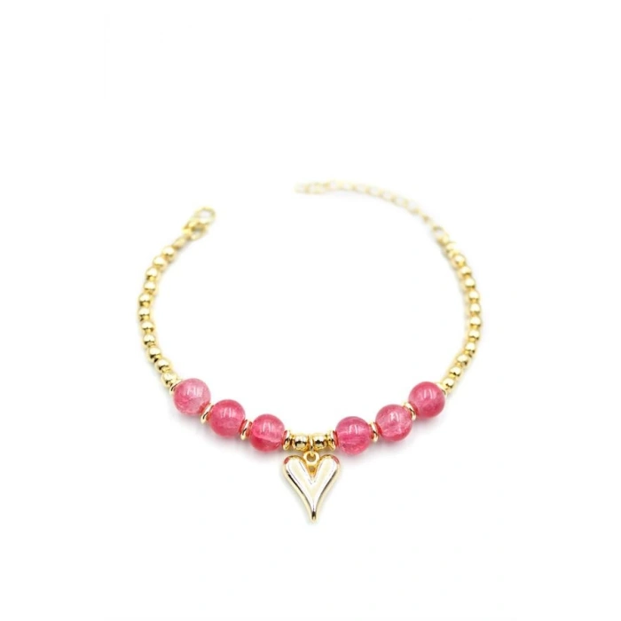 Boncuklu Kalp Bileklik - Pembe
