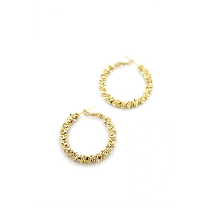 Büyük Boy Tırtıklı Küpe - Altın