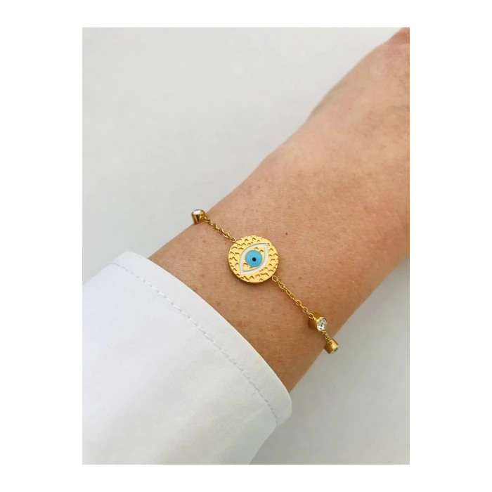 Çelik 316 L Kararmaz Taşlı Nazar Bileklik