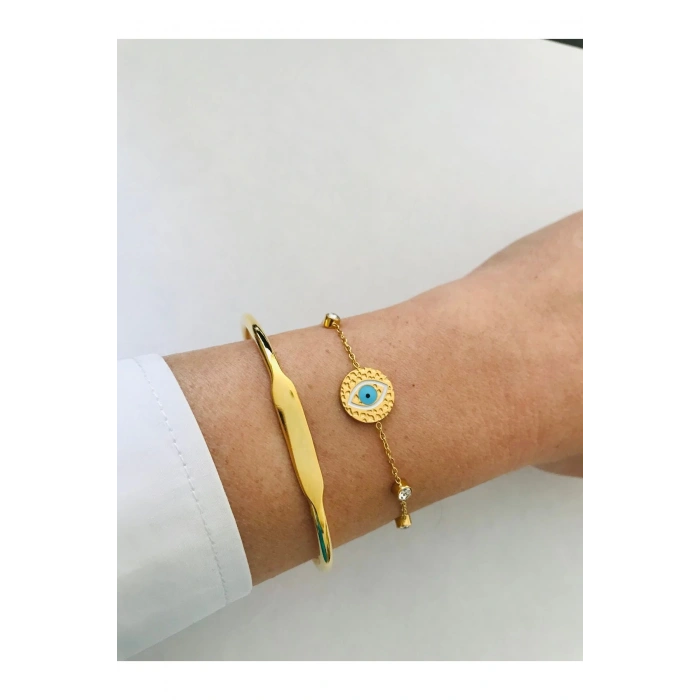 Çelik 316 L Kararmaz Taşlı Nazar Bileklik